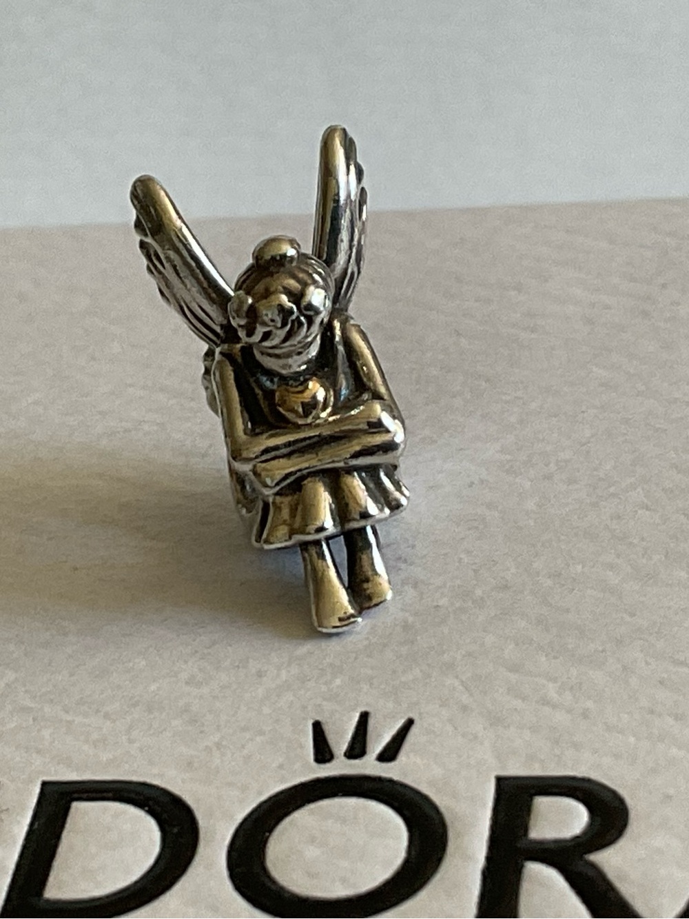 Pandora Fairy Seated Angel Charm with 14k Gold Heart